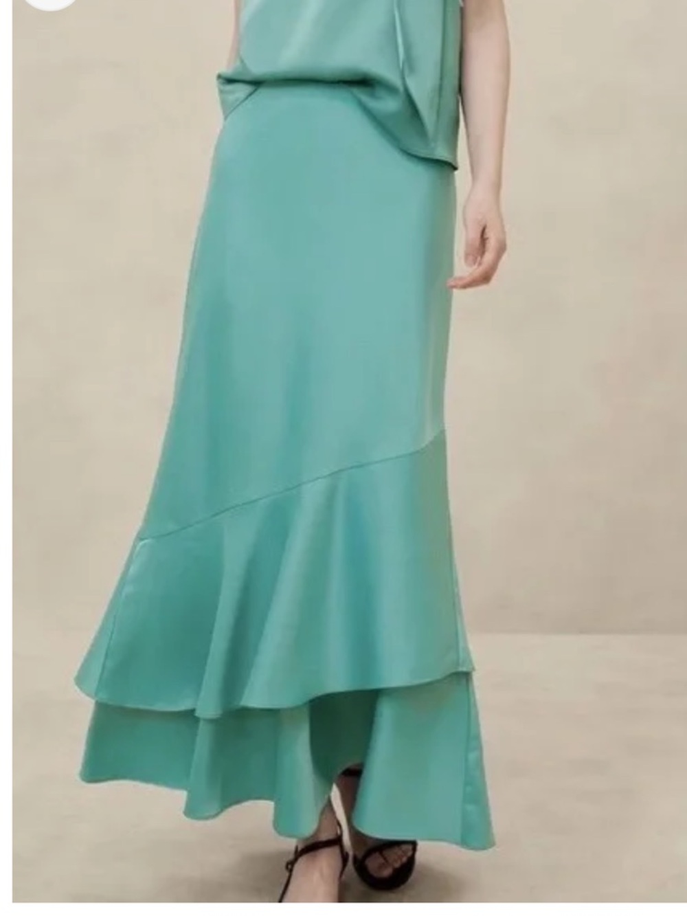 Banana Republic Factory teal Aqua trumpet ruffle maxi skirt elastic waist XS NWT